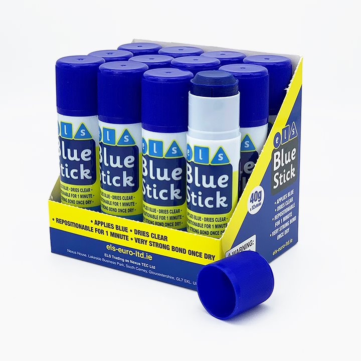 Set of 12 blue glue sticks