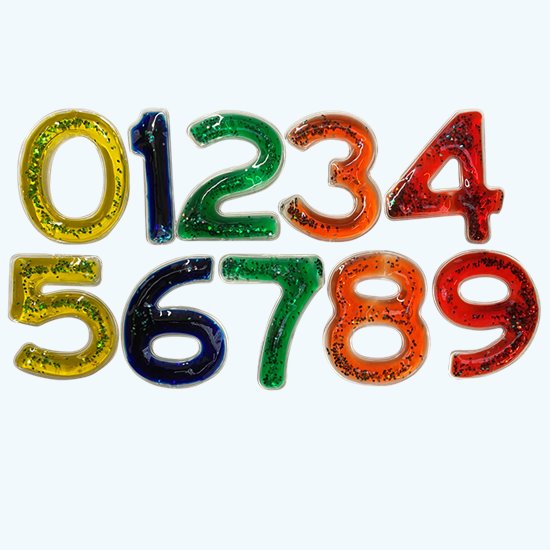 0-10 Set of tactile numbers filled with sparkly coloured gel