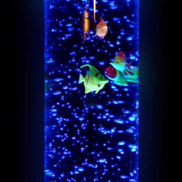 Blue coloured sensory bubble tube with floating fish