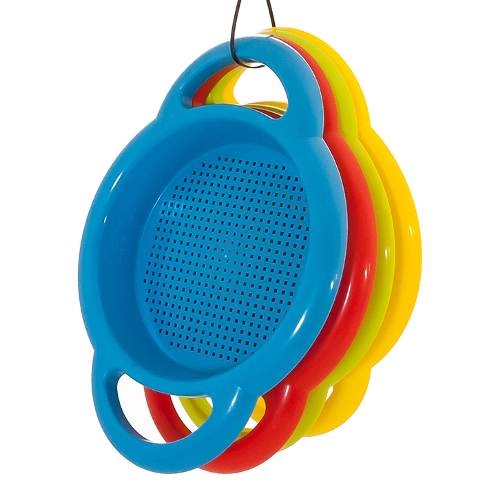 Four plastic sand sieves