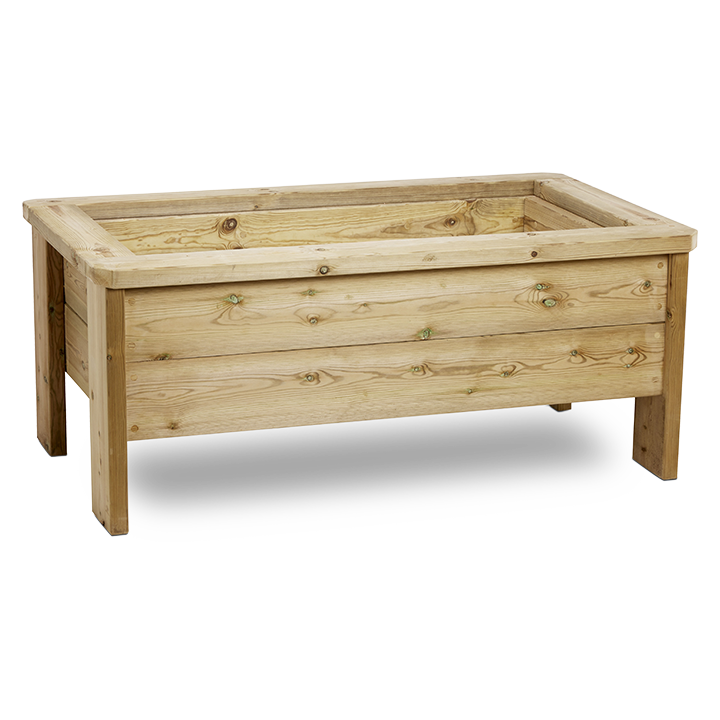 A sturdy sand box raised with lid and handles.