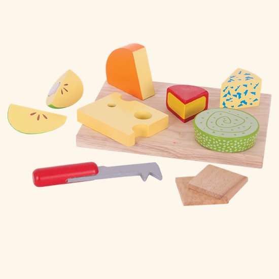 Pretend cheese board, apple, biscuits and knife