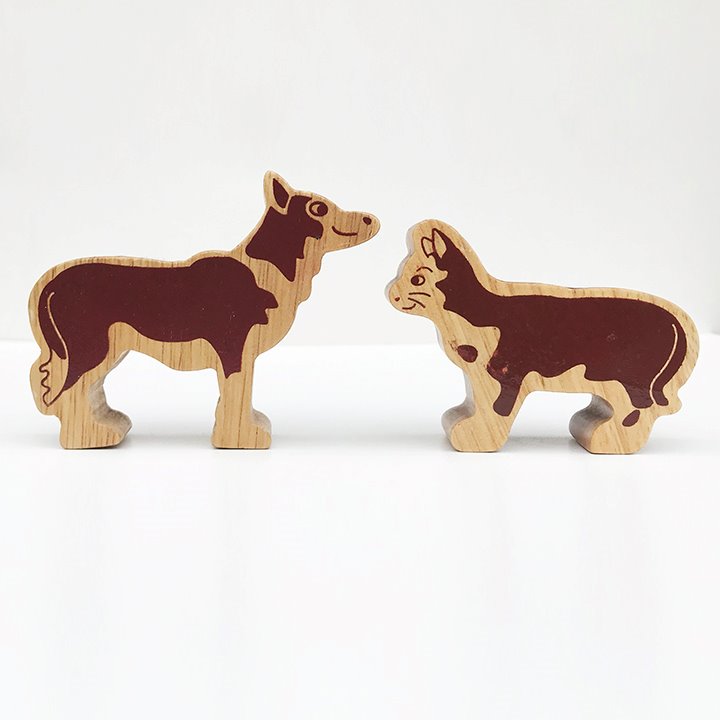 Wooden dog and cat