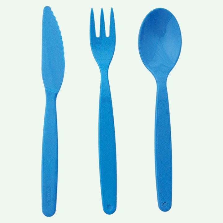 Knife, fork and spoon blue