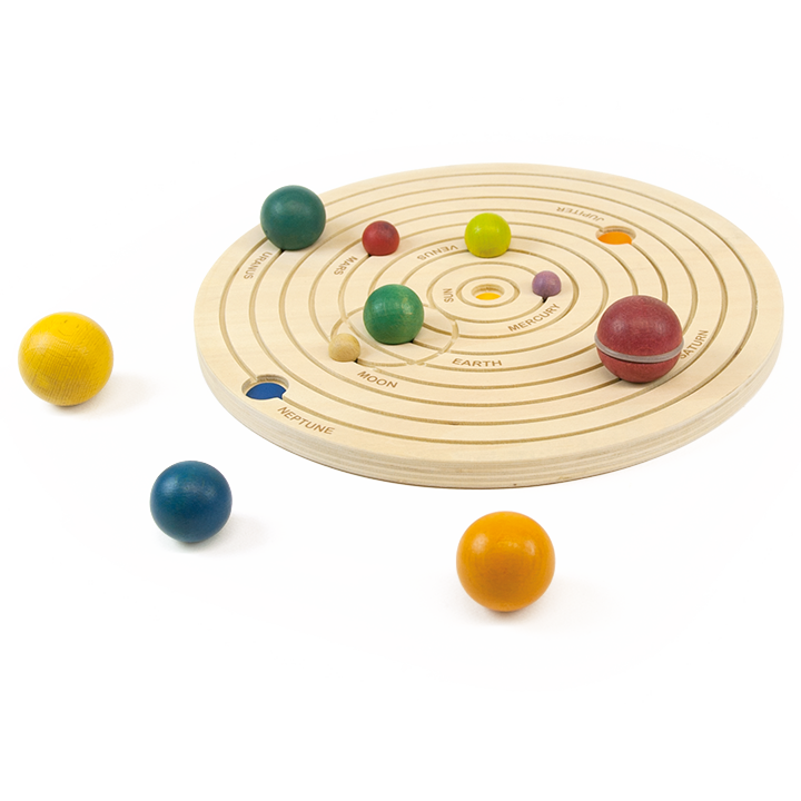 Wooden board and planets