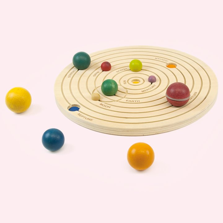 Wooden board and planets