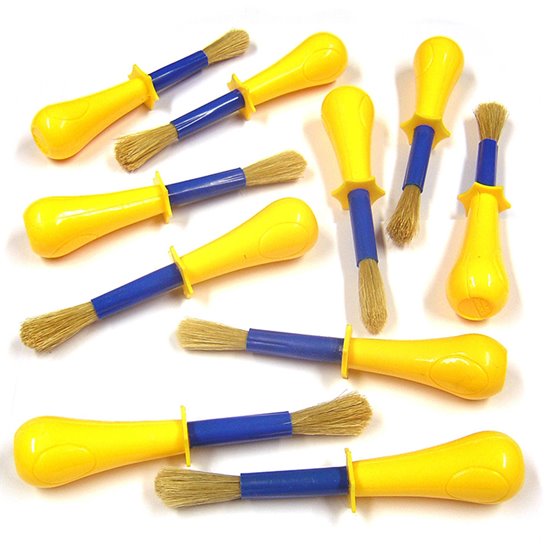Set of 10 paint brushes with chubby yellow and blue hands