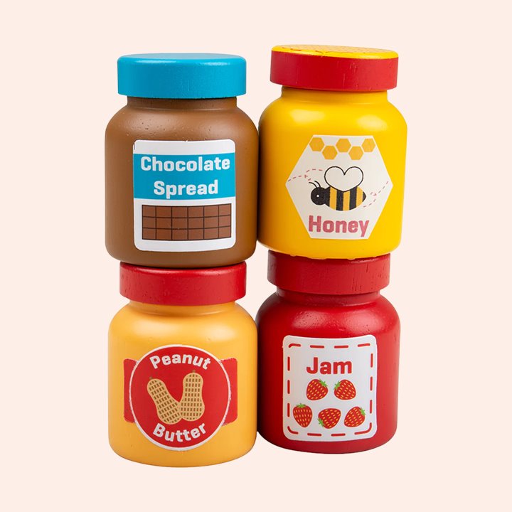 Pretend chocolate spread, jam, peanut butter and honey