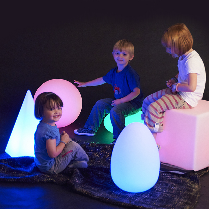 Children with all shapes of mood light