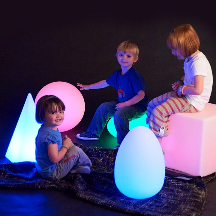 Children with all shapes of mood light