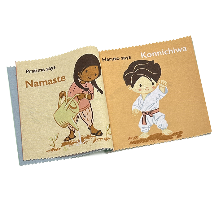 My Say Hello rag book spread