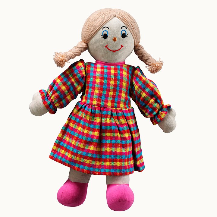 Rag doll mum with light hair and light skin