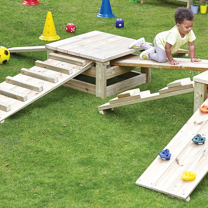 Climbing set up with ladders and ramps