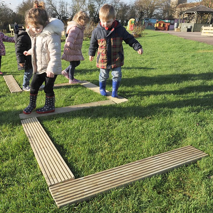 Balance course made from wooden decking planks