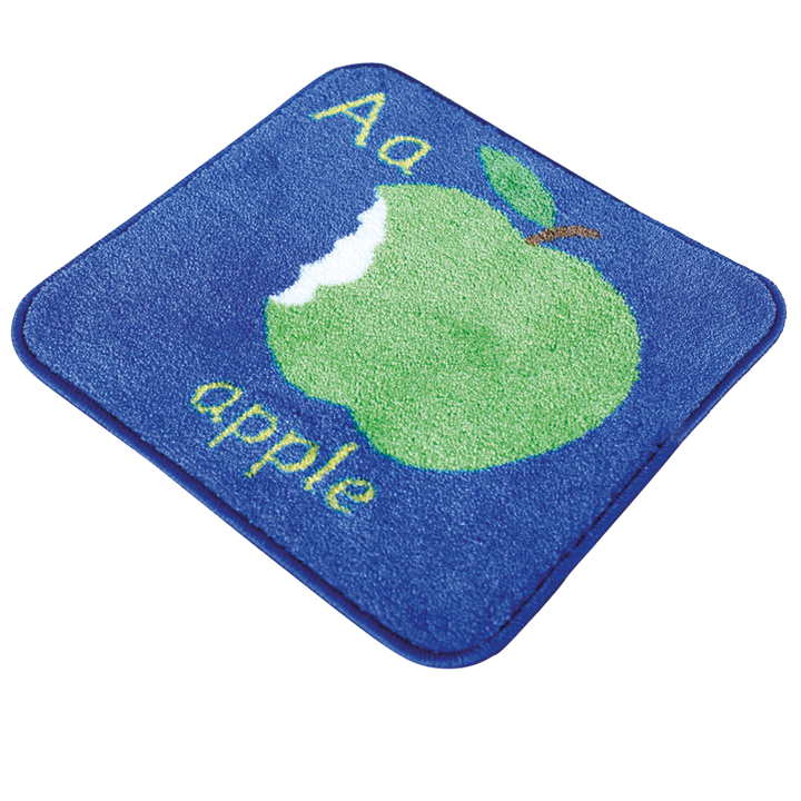 Blue alphabet mat with non-stick backing and wear resistant edges