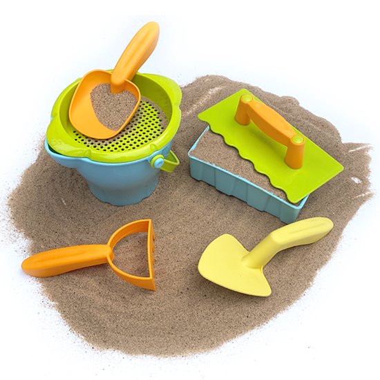 bucket, spade, rake, sieve, and brick maker