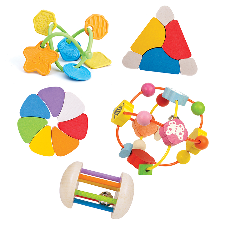 Five rattle toys for babies