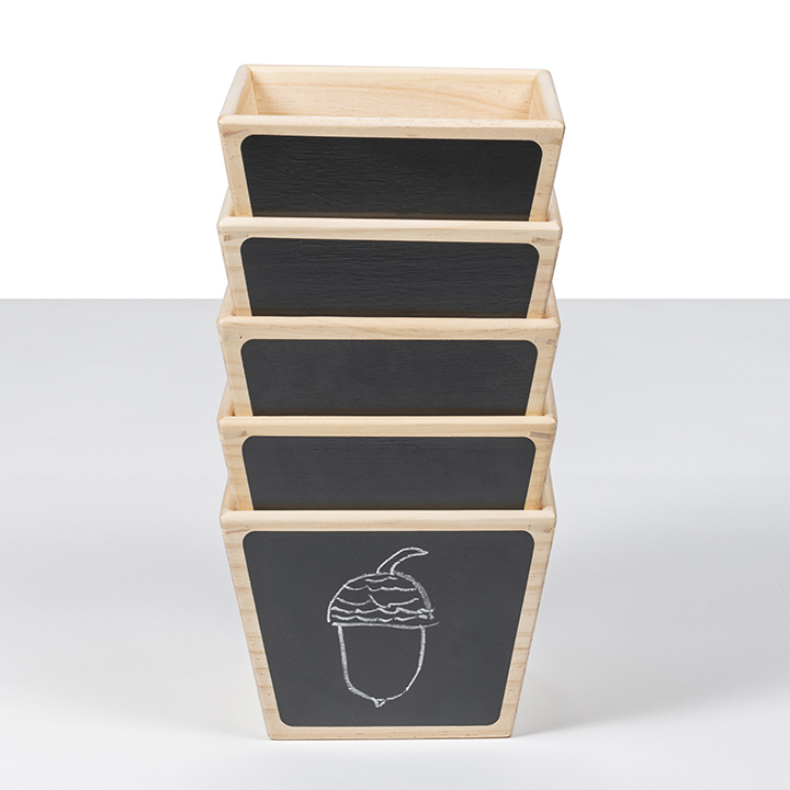 Five stackable wooden pots