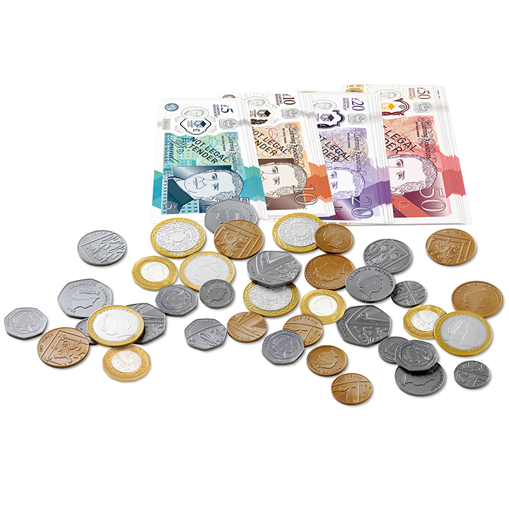 96 pretend coins and notes