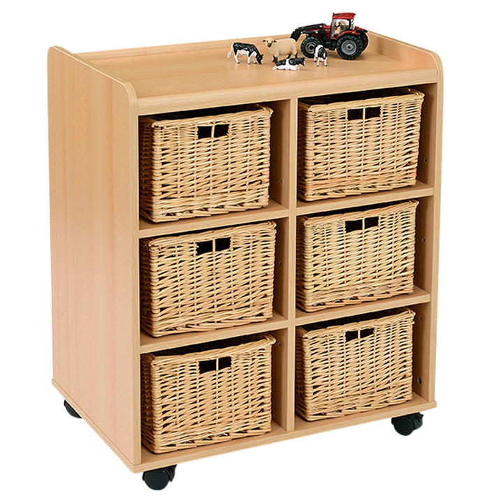 Beech unit with six wicker baskets