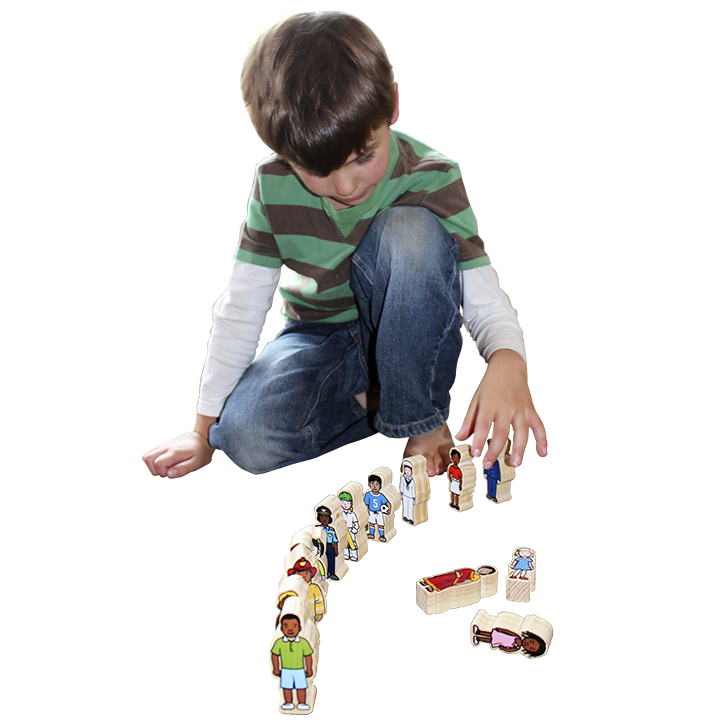 Child with wooden people
