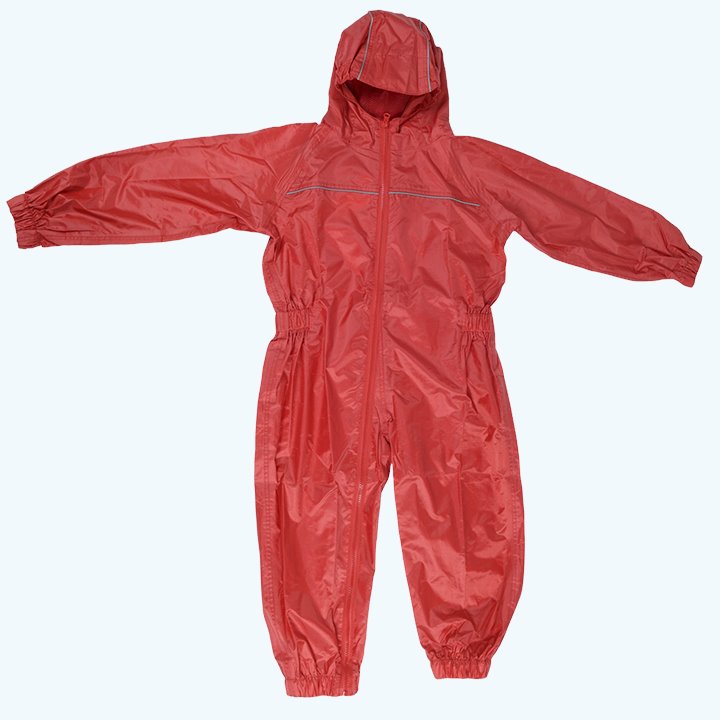 Red waterproof suit