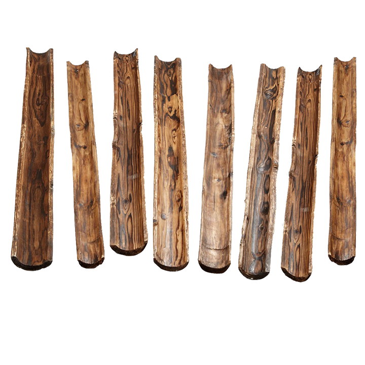 Set of 8 wooden water channels - each one 1m in length