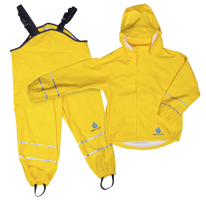 Yellow waterproof jacket and dungaree set, play all weather