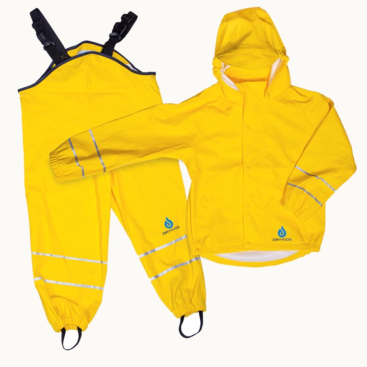 Yellow waterproof jacket and dungaree set, play all weather