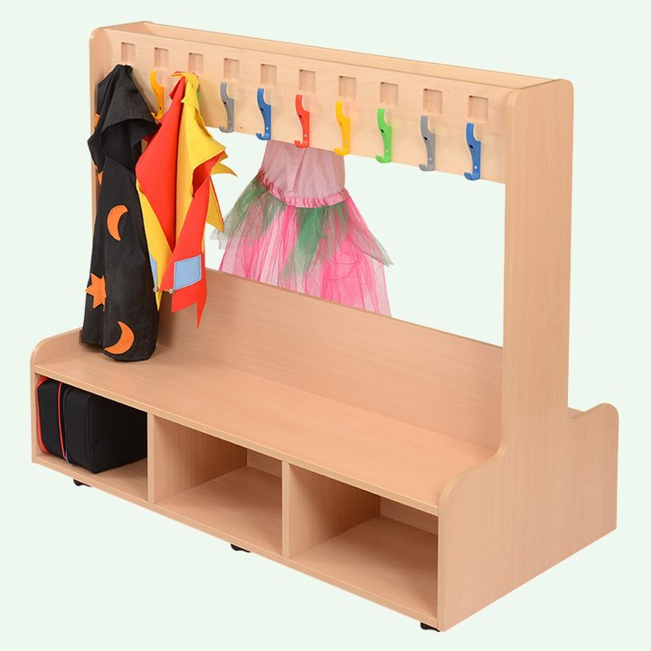 Cloakroom unit with hooks and a mirror