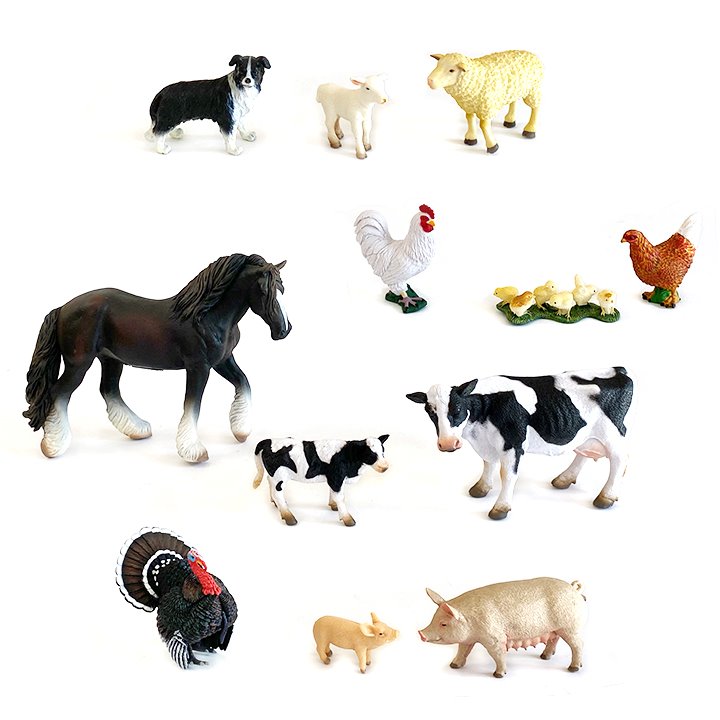 Set of 12 farm animal figurines