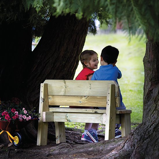 Premium Scandinavian Redwood bench with engraved detailing