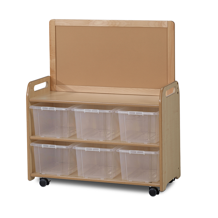Empty unit with clear plastic storage bins