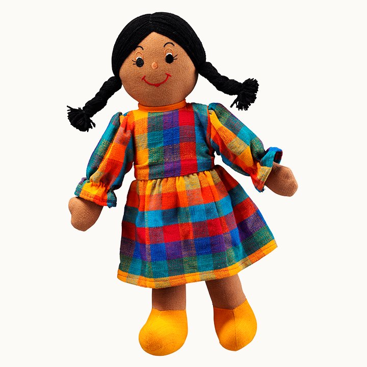 Rag doll mum with dark hair and tanned skin