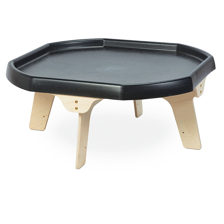 Sturdy wooden legs with black plastic tray