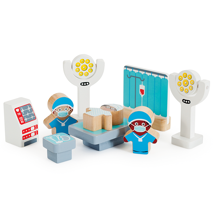 Hospital set with scanners, doctors and nurses