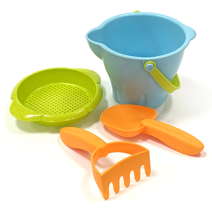 Bucket, sieve and rake