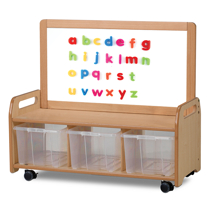 Wheeled low level storage with magnetic panel