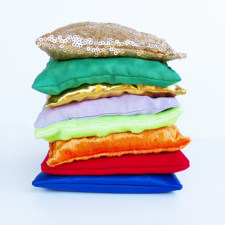 Set of 8 sensory bags made from a different fabrics