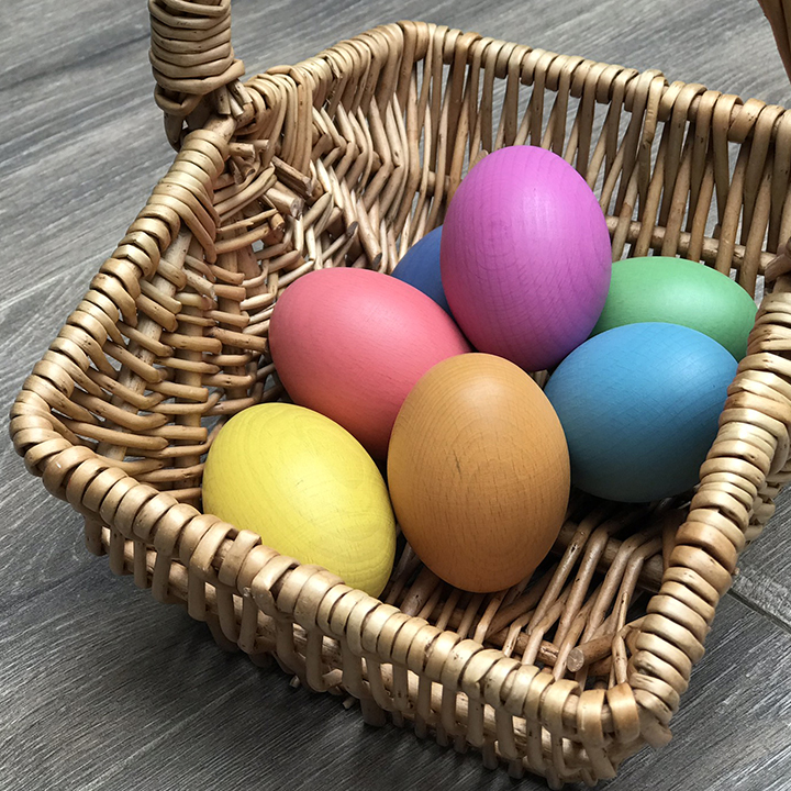 Beautifully smooth coloured wooden eggs - ideal for loose parts and heuristic play