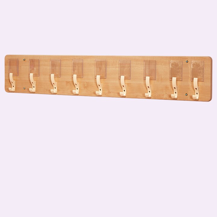 9 hooks mounted on a board