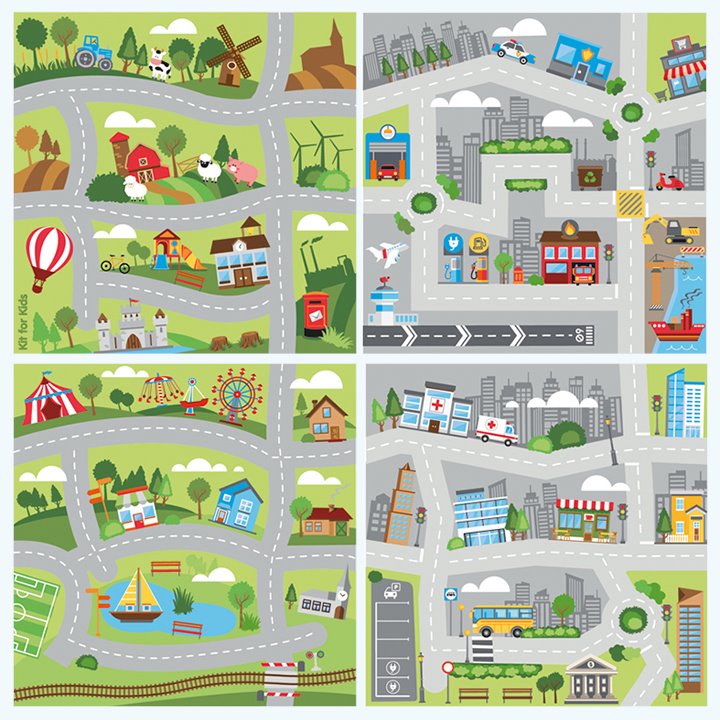 Two countryside and two urban layout mats