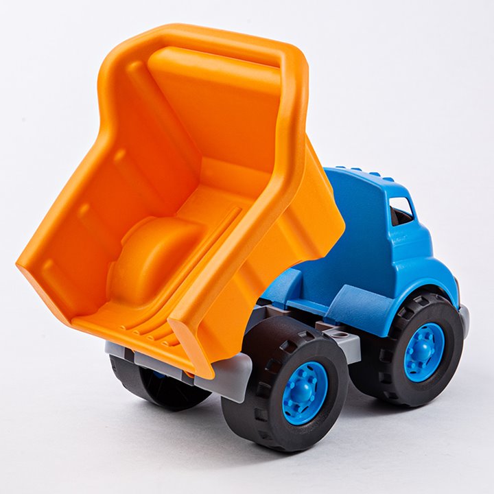 Blue and orange tipper truck
