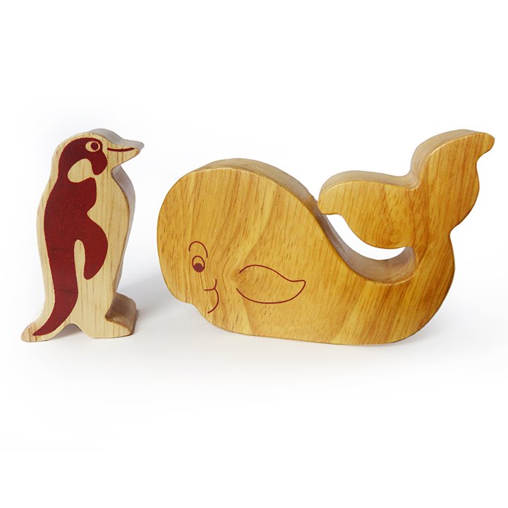Whale and penguin wooden animals