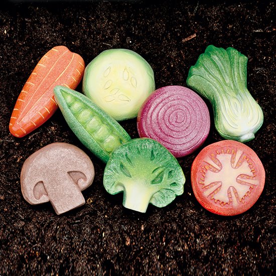 eight colourful tactile vegetables