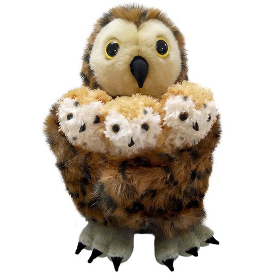 Owl glove puppet and three finger puppet babies