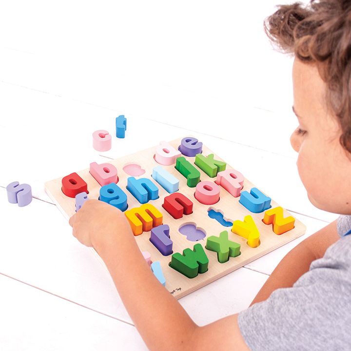 Lower case coloured wood alphabet puzzle