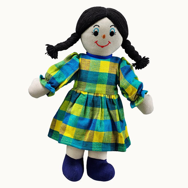 Rag doll mum with dark hair and light skin