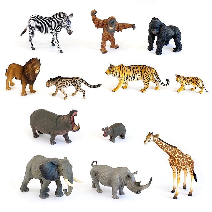 Set of 12 jungle animal figurines