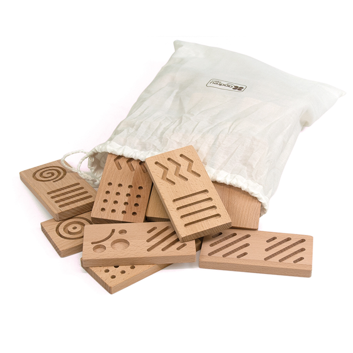 Sensory Dominoes in cotton storage bag